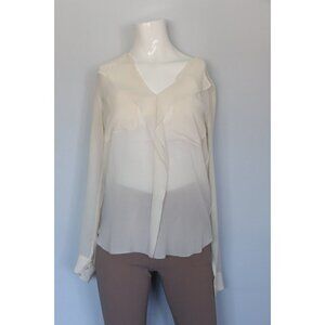 Aritzia T. Babaton Womens Size XXS Ivory Blouse Sheer Silk Shirt Long Sleeve Top